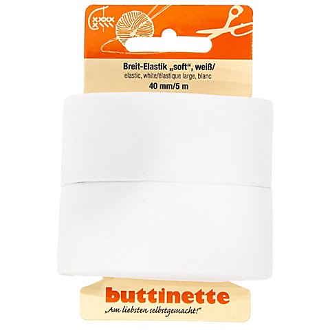 buttinette Soft-Gummiband "Breit-Elastik", weiß, Breite: 40 mm, Länge: 5 m buttinette Soft-Gummiband "Breit-Elastik", weiß, Breite: 40 mm, Länge: 5 m von buttinette