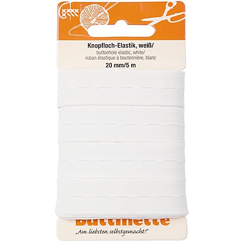 buttinette Gummiband "Knopfloch-Elastik", weiß, Breite: 20 mm, Länge: 5 m von buttinette