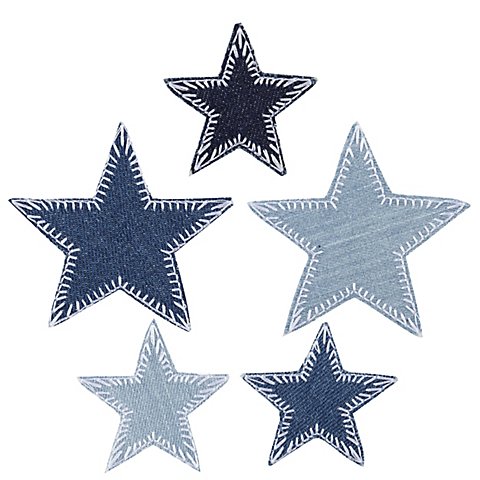 buttinette Jeans-Applikationen "Sterne", Größe: 5 - 7,3 cm, Inhalt: 5 Stück von buttinette