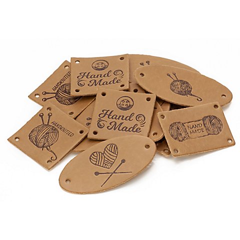 buttinette Label-Set "handmade Stricken" in Lederoptik, Inhalt: 15 Stück von buttinette