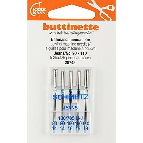 buttinette Nähmaschinennadeln "Jeans", Stärke: 90–110, Inhalt: 5 Stück von buttinette
