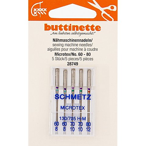 buttinette Nähmaschinennadeln "Microtex", Stärke: 60–80, Inhalt: 5 Stück von buttinette