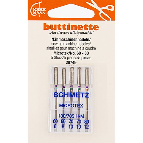 buttinette Nähmaschinennadeln "Microtex", Stärke: 60–80, Inhalt: 5 Stück buttinette Nähmaschinennadeln "Microtex", Stärke: 60–80, Inhalt: 5 Stück von buttinette