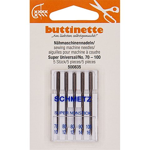 buttinette Nähmaschinennadeln "Super Universal", Stärke: 70–100, Inhalt: 5 Stück buttinette Nähmaschinennadeln "Super Universal", Stärke: 70–100, Inhalt: 5 Stück von buttinette