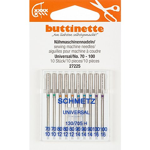 buttinette Nähmaschinennadeln "Universal", Stärke: 70–100, Inhalt: 10 Stück buttinette Nähmaschinennadeln "Universal", Stärke: 70–100, Inhalt: 10 Stück von buttinette