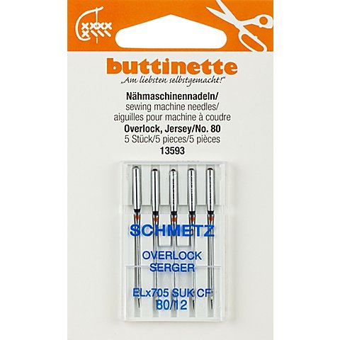 buttinette Overlock-Nähmaschinennadeln "Jersey", Stärke: 80, 5 Stück von buttinette