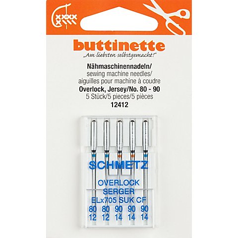 buttinette Overlock-Nähmaschinennadeln "Jersey", Stärke: 80–90, 5 Stück von buttinette