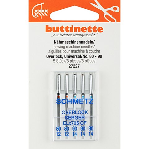 buttinette Overlock-Nähmaschinennadeln "Universal", Stärke: 80–90, Inhalt: 5 Stück von buttinette