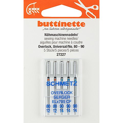buttinette Overlock-Nähmaschinennadeln "Universal", Stärke: 80–90, Inhalt: 5 Stück buttinette Overlock-Nähmaschinennadeln "Universal", Stärke: 80–90, Inhalt: 5 Stück von buttinette