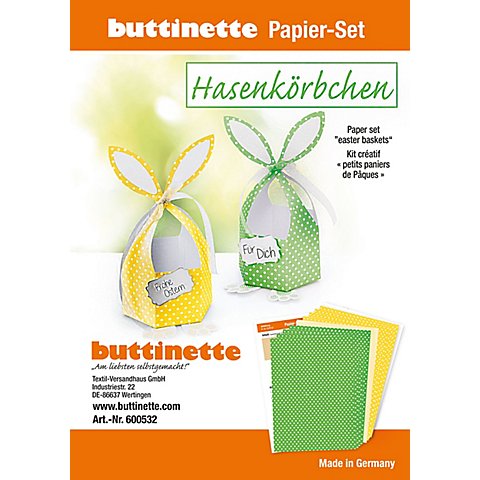 buttinette Bastel-Set "Hasenkörbchen", gelb und grün, 4 Körbchen von buttinette