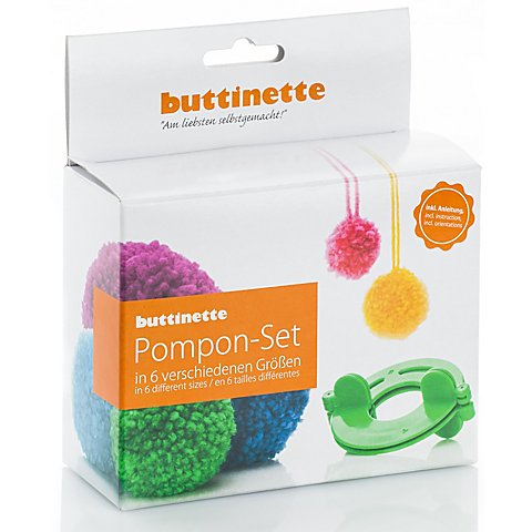 buttinette Pompon-Set, mit Schablonen in 6 Größen von 2,5–9 cm Ø von buttinette