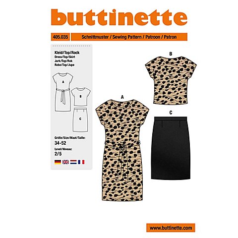 buttinette Schnitt "Kurzarm-Kleid & -Bluse mit Rock" für Damen von buttinette