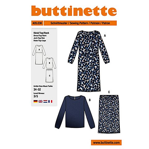 buttinette Schnitt "Langarm-Kleid & -Bluse/Rock" für Damen von buttinette