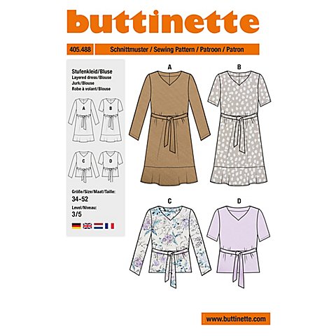buttinette Schnitt "Stufenkleid & Bluse" für Damen von buttinette