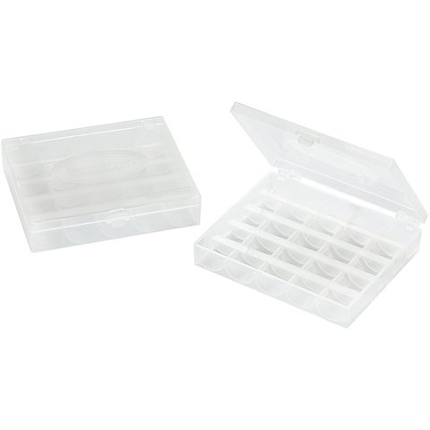 buttinette Spulenboxen, Größe: 10,5 x 12 x 2,5 cm, Inhalt: 2 Stück für jeweils 25 Unterfadenspulen von buttinette