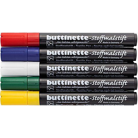 buttinette Stoffmalstifte-Set, für dunkle Stoffe, 5er-Pack von buttinette