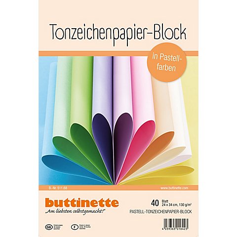 buttinette Tonzeichenpapier-Block, Pastellfarben, 24 x 34 cm, 40 Blatt buttinette Tonzeichenpapier-Block, Pastellfarben, 24 x 34 cm, 40 Blatt von buttinette
