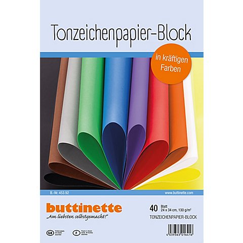 buttinette Tonzeichenpapier-Block, bunt, 24 x 34 cm, 40 Blatt von buttinette