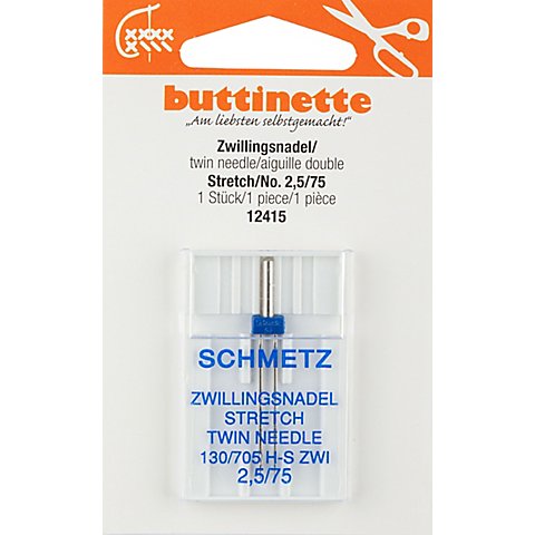 buttinette Zwillingsnadel "Stretch", Stärke: 75, Nadelabstand: 2,5 mm von buttinette