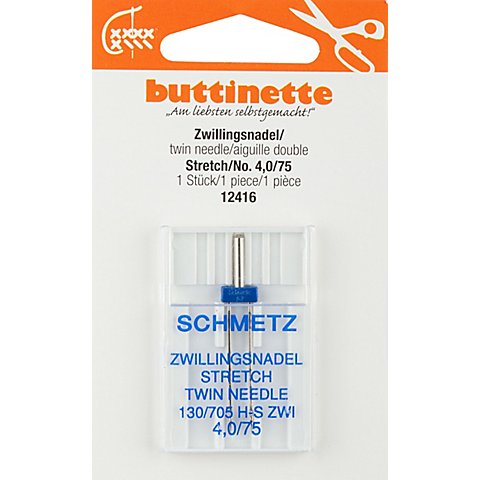 buttinette Zwillingsnadel "Stretch", Stärke: 75, Nadelabstand: 4 mm von buttinette