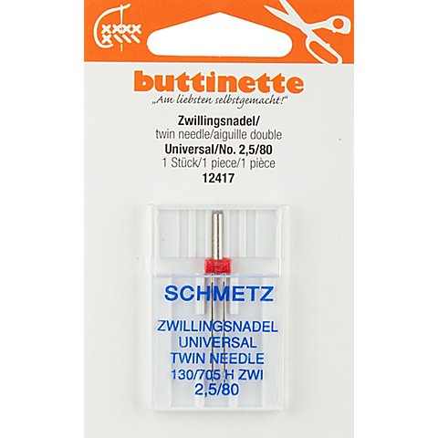 buttinette Zwillingsnadel "Universal", Stärke: 80, Nadelabstand: 2,5 mm von buttinette