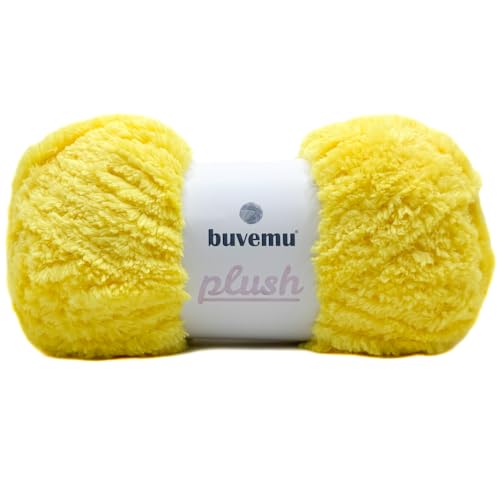 Buvemu Plüsch-Kunstfell-Garn, superweich, flauschig, zum Stricken, Häkeln, Basteln, 100 g, 100 m (gelb) von buvemu
