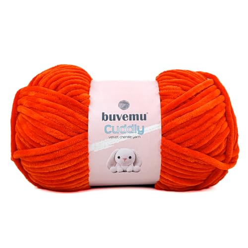 Kuscheliges Samt-Chenille-Garn, super weich, flauschig, sperrig zum Stricken, Häkeln, Basteln, Decke, Amigurumi, langlebig zum Ausfallen, 100 g, 100 m (Deep Orange) von buvemu