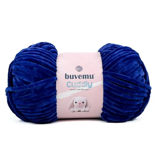 Kuscheliges Samt-Chenille-Garn, super weich, flauschig, sperrig zum Stricken, Häkeln, Basteln, Decke, Amigurumi, langlebig zum Ausfallen, 100 g, 100 m (Kobaltblau) von buvemu