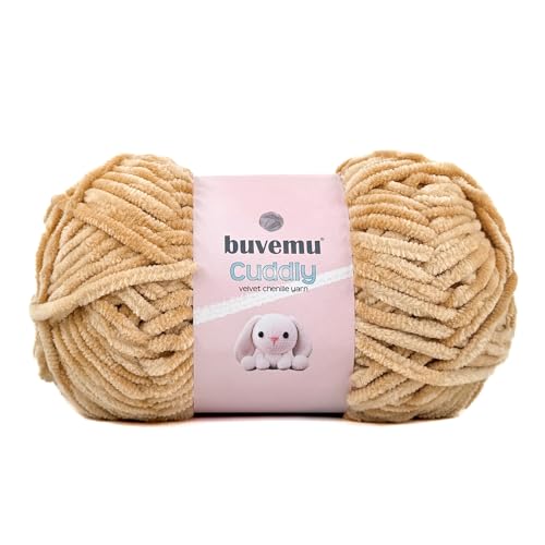 Kuscheliges Samt-Chenille-Garn, super weich, flauschig, sperrig zum Stricken, Häkeln, Basteln, Decke, Amigurumi, langlebig zum Ausfallen, 100 g, 100 m (Sandbraun) von buvemu
