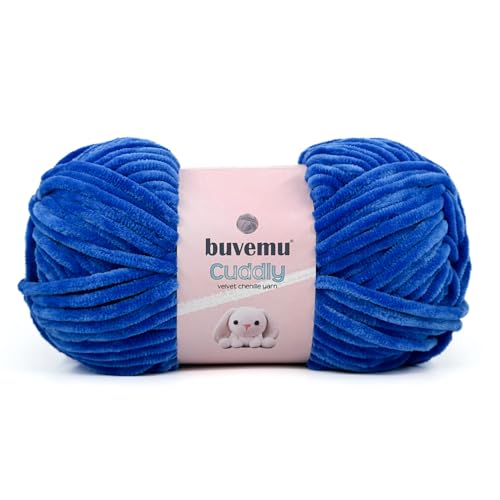 Kuscheliges Samt-Chenille-Garn, super weich, flauschig, sperrig zum Stricken, Häkeln, Basteln, Decke, Amigurumi, langlebig zum Ausfallen, 100 g, 100 m (blau) von buvemu