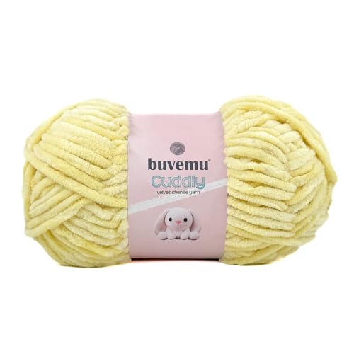 Kuscheliges Samt-Chenille-Garn, super weich, flauschig, sperrig zum Stricken, Häkeln, Basteln, Decke, Amigurumi, langlebig zum Ausfallen, 100 g (100 m) (Buttergelb) von buvemu