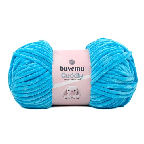 Kuscheliges Samt-Chenille-Garn, super weich, flauschig, sperrig zum Stricken, Häkeln, Basteln, Decke, Amigurumi, langlebig zum Ausfallen, 100 g (100 m) (Cyanblau) von buvemu