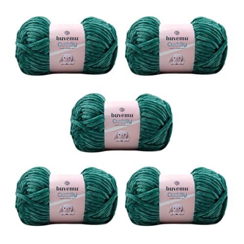 Kuscheliges Samt-Chenille-Garn, super weich, flauschig, sperrig zum Stricken, Häkeln, Decke Amigurumi, langlebig zum Ausfallen, 100 g, 100 m, Kieferngrün (5 Knäuel) von buvemu