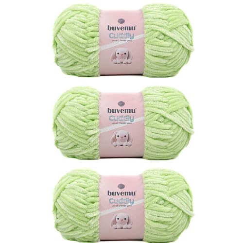 Kuscheliges Samt-Chenille-Garn, super weich, flauschig, sperrig zum Stricken, Häkeln, Decke Amigurumi, langlebig zum Ausfallen, 100 g, 100 m (Limette) (3 Knäuel) von buvemu
