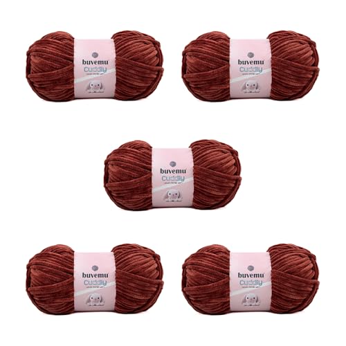 Kuscheliges Samt-Chenille-Garn, super weich, flauschig, sperrig zum Stricken, Häkeln, Decke Amigurumi, langlebig zum Ausfallen, 100 g, 100 m (Zimt) (5 Knäuel) von buvemu
