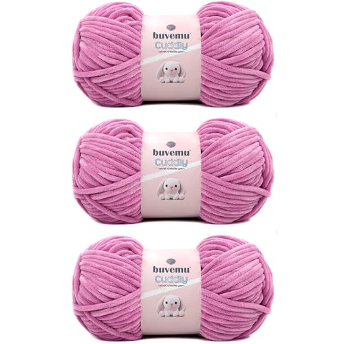 Kuscheliges Samt-Chenille-Garn, super weich, flauschig, sperrig zum Stricken, Häkeln, Decke Amigurumi, langlebig zum Ausfallen, 100 g (100 m) (Charm Pink) (3 Knäuel) von buvemu