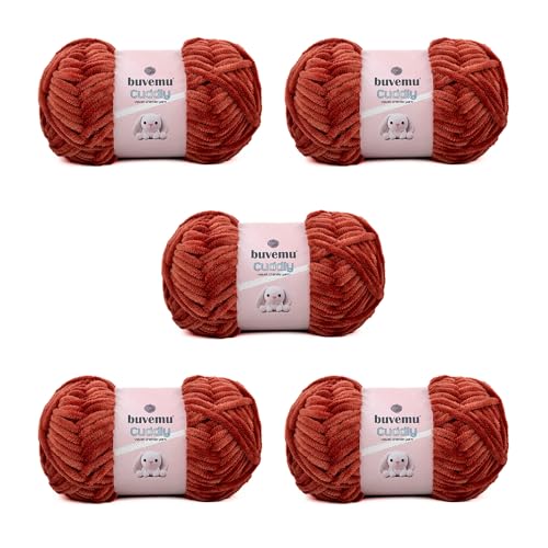 Kuscheliges Samt-Chenille-Garn, super weich, flauschig, sperrig zum Stricken, Häkeln, Decke Amigurumi, langlebig zum Ausfallen, 100 g (100 m) (Ziegel) (5 Knäuel) von buvemu