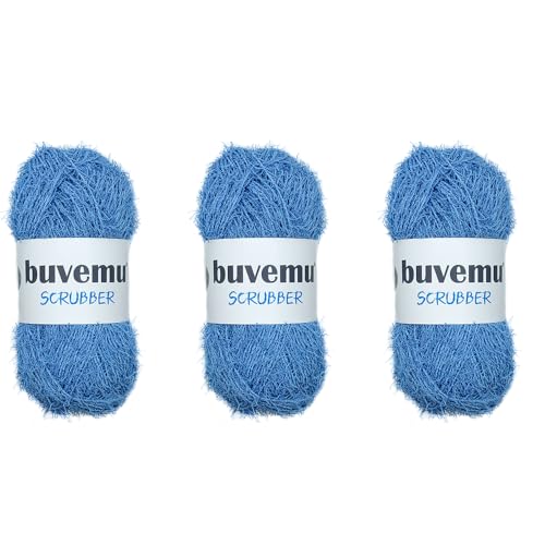 Schrubber Garn zum Häkeln, Stricken, Geschirrtücher, Waschlappen, Bastelartikel, 100 g, 80 Meter (blau) (3 Knäuel) von buvemu