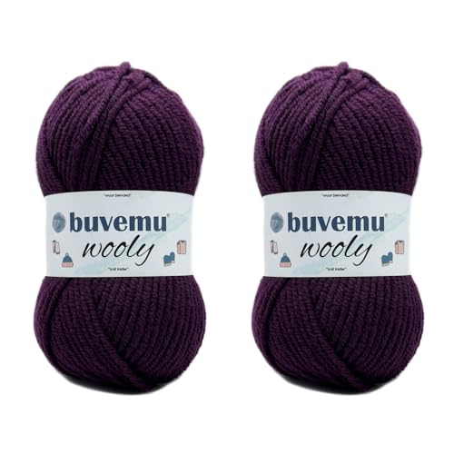 Wooly Soft Fluffy Bulky Weight #5 Wollmischgarn, schnelles Stricken, Häkelgarn, 25 % Wolle, 75 % Acryl, 100 g, 100 m (Deep Purple) (2 Knäuel) von buvemu