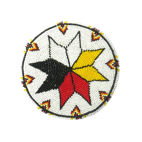 Handgefertigter Aufnäher mit Rosetten-Medaillon, Applikation im Indianer-Stil (weiß, 4 Richtungen, 11,4 cm) von buybeaded