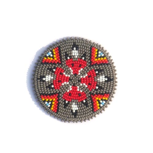 Handgefertigter Aufnäher mit Rosetten-Medaillon, Indianer-Stil, Grau 4 Fuchs, 6,3 cm von buybeaded