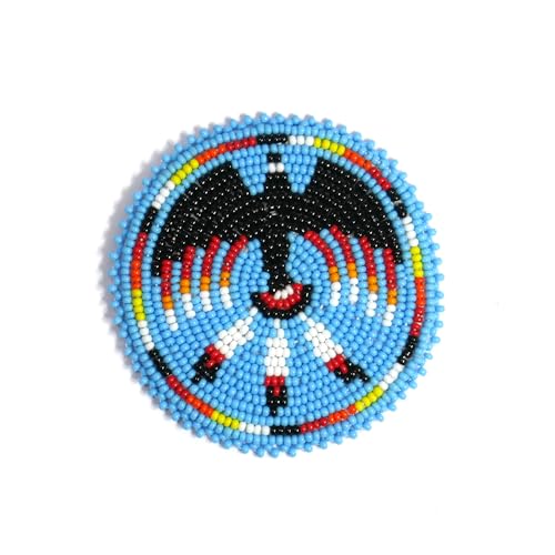 Handgefertigter Aufnäher mit Rosetten-Medaillon, Indianer-Stil, Himmelblau Thunderbird von buybeaded