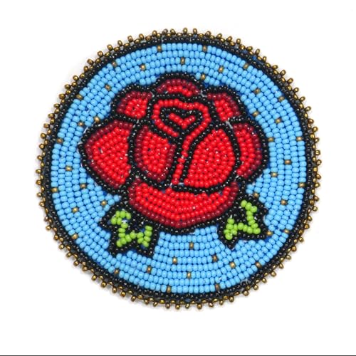 Handgefertigter Aufnäher mit Rosetten-Medaillon, Indianer-Stil, Himmelblaue Rose, 7,6 cm Handgefertigter Aufnäher mit Rosetten-Medaillon, Indianer-Stil, Himmelblaue Rose, 7,6 cm von buybeaded
