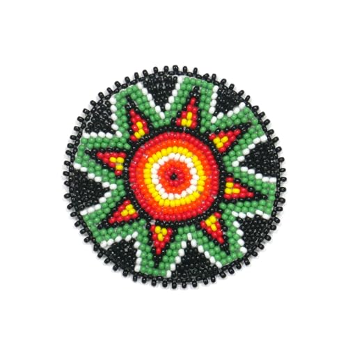 Handgefertigter Aufnäher mit Rosetten-Medaillon, Indianer-Stil, grüner Stern, 6,3 cm von buybeaded