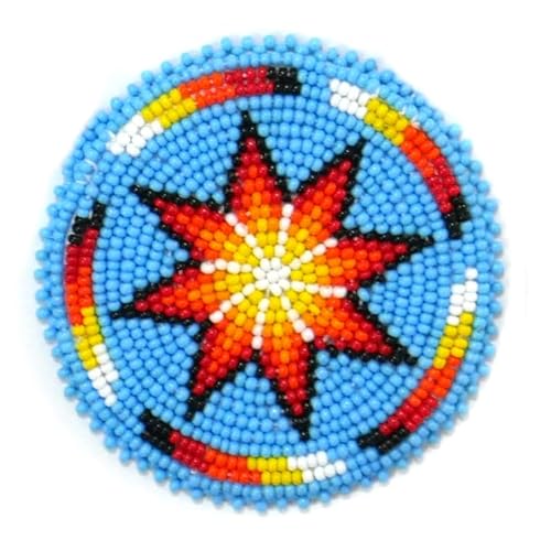 Handgefertigter Aufnäher mit Rosetten-Medaillon, Indianer-Stil, himmelblauer Morgenstern (6,3 cm) von buybeaded