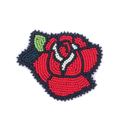 Handgefertigter Aufnäher mit Rosetten-Medaillon, Indianer-Stil, rote Rose, 6,3 cm von buybeaded