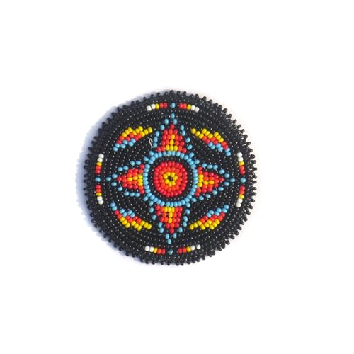 Handgefertigter Aufnäher mit Rosetten-Medaillon, Indianer-Stil, schwarzer Stern, 6,3 cm von buybeaded