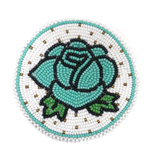 Handgefertigter Aufnäher mit Rosetten-Medaillon, Indianer-Stil, türkisfarbene Rose, 7,6 cm Handgefertigter Aufnäher mit Rosetten-Medaillon, Indianer-Stil, türkisfarbene Rose, 7,6 cm von buybeaded