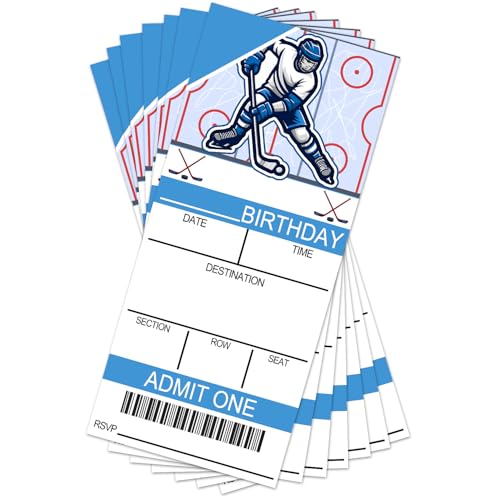 Hockeyticket Geburtstagseinladung, Hockey-Themen-Geburtstagsparty-Einladungskarten für Jungen und Mädchen, Party-Feierbedarf, Hockey-Ticket, 20 Einladungen mit Umschlägen für Geburtstagsfeier - Blau Hockeyticket Geburtstagseinladung, Hockey-Themen-Geburtstagsparty-Einladungskarten für Jungen und Mädchen, Party-Feierbedarf, Hockey-Ticket, 20 Einladungen mit Umschlägen für Geburtstagsfeier - Blau von bxtala