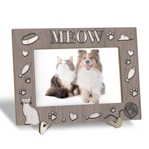 Holz-Bilderrahmen mit Ständer, Tierpfotenabdruck, Miau-Tisch-Bilderrahmen, Heim-Display-Zubehör, Geschenk für Sie, Ihn, Partygeschenk für Katzenbesitzer, Kätzchenliebhaber, 10 x 15 cm Bilderrahmen – Holz-Bilderrahmen mit Ständer, Tierpfotenabdruck, Miau-Tisch-Bilderrahmen, Heim-Display-Zubehör, Geschenk für Sie, Ihn, Partygeschenk für Katzenbesitzer, Kätzchenliebhaber, 10 x 15 cm Bilderrahmen – von bxtala